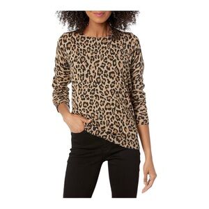 Womens Leopard Print Long Sleeve Lightweight Crewneck Sweater Top